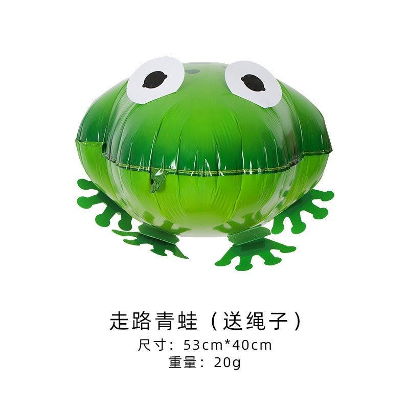 Balon din Folie Metalizata, Flippy, Figurina Animata, Model Broasca, 53x40 cm, Ambalaj Individual, Pai Inclus, Umflare cu Aer sau Heliu, Verde-0