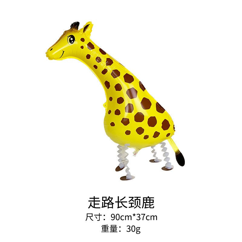 Balon din Folie Metalizata, Flippy, Figurina Animata, Model Girafa, 90x37 cm, Ambalaj Individual, Pai Inclus, Umflare cu Aer sau Heliu, Maro-0