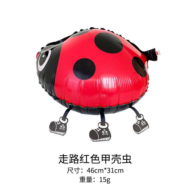 Balon din Folie Metalizata, Flippy, Figurina Animata, Model Buburuza, 46x31 cm, Ambalaj Individual, Pai Inclus, Umflare cu Aer sau Heliu, Rosu-Negru-0
