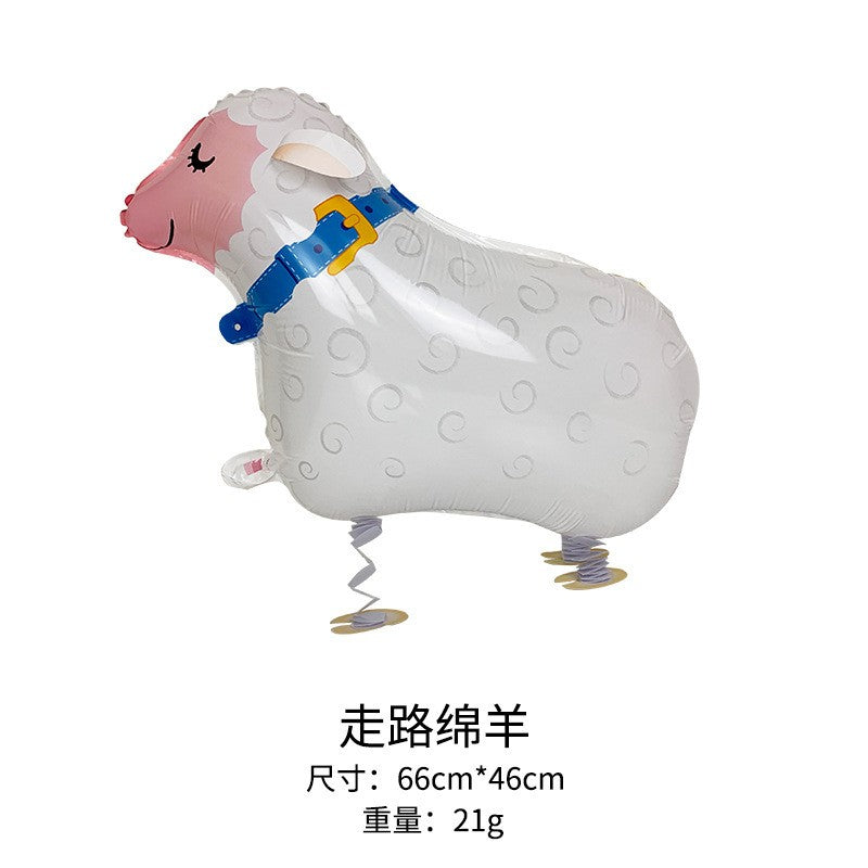 Balon din Folie Metalizata, Flippy, Figurina Animata, Model Oaie, 66x46 cm, Ambalaj Individual, Pai Inclus, Umflare cu Aer sau Heliu, Alb-0