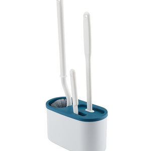 Set 3 Perii pentru Toaleta, Flippy, din Silicon, Perie Zimtata, Cap Flexibil, Suport Adeziv pentru Montarea pe Perete, Curata Orice Tip de Suprafata, Albastru-0