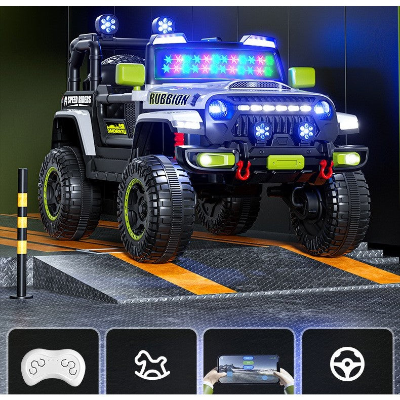 Mașină Electrică pentru Copii, Flippy, Off-Road, Conectare Bluetooth, telecomandă, Tracțiune Integrală, Lumina Intermitenta, Baterie 12V 7Ah, 120x63x68cm, Gri-4