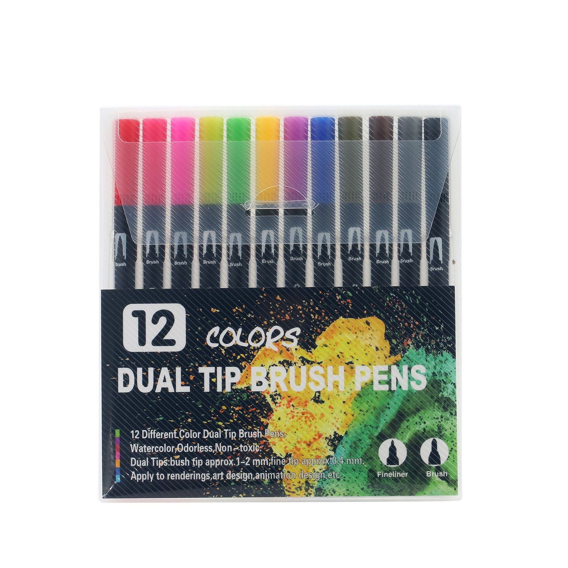 Set 12 Carioci, Flippy, pe Baza de Apa, 2 Tipuri de Varf, 1-2 mm, 0.4 mm, Corp Carioca Negru, din Plastic, Multicolor-0
