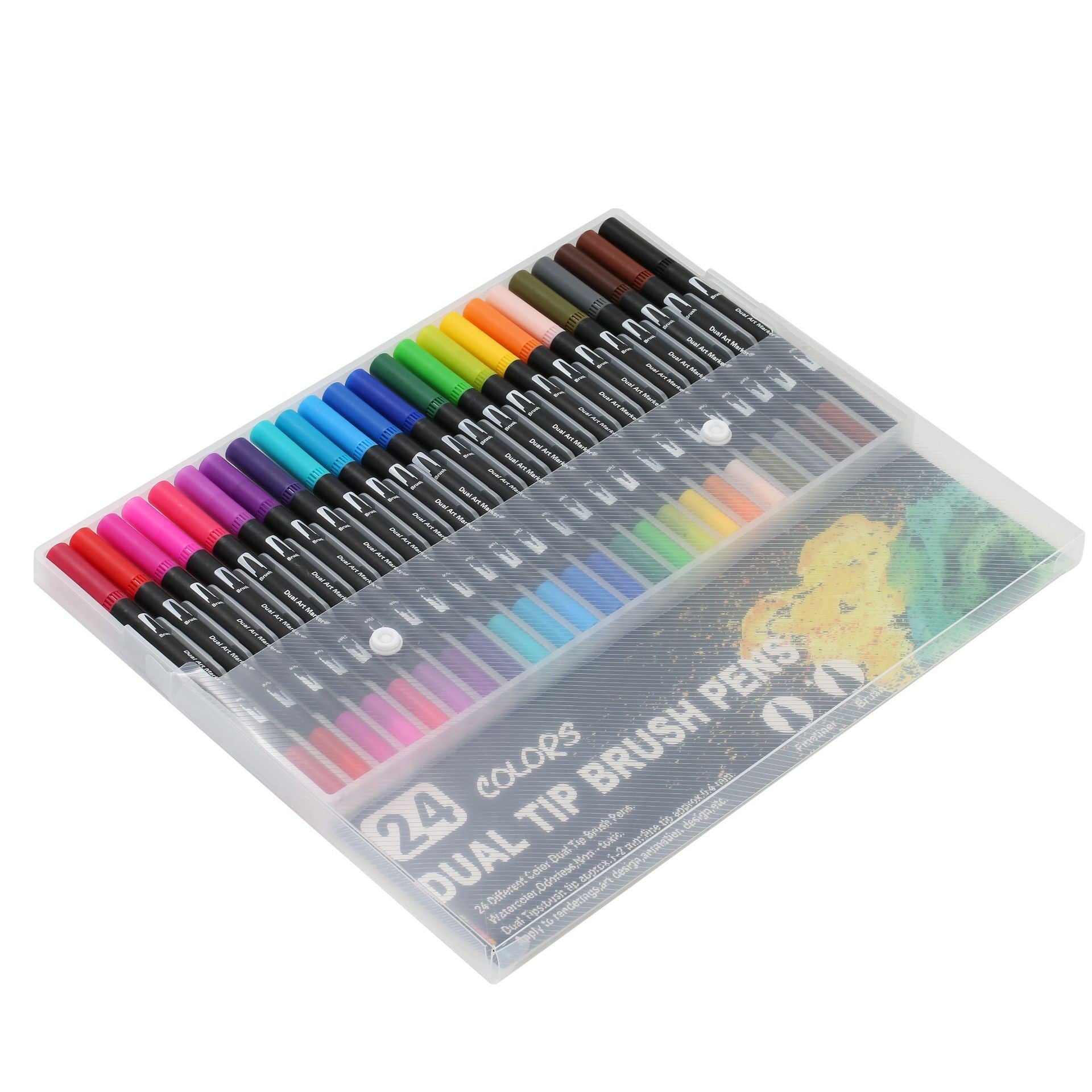 Set 24 Carioci, Flippy, pe Baza de Apa, 2 Tipuri de Varf, 1-2 mm, 0.4 mm, Corp Carioca Negru, din Plastic, Multicolor-1
