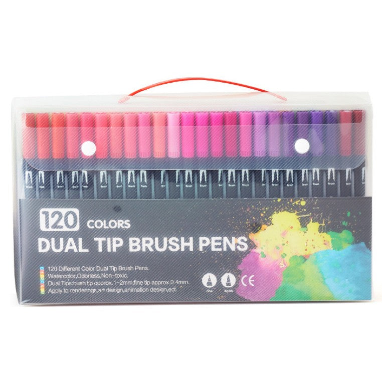 Set 120 Carioci, Flippy, pe Baza de Apa, 2 Tipuri de Varf, 1-2 mm, 0.4 mm, Corp Carioca Negru, din Plastic, Multicolor-0