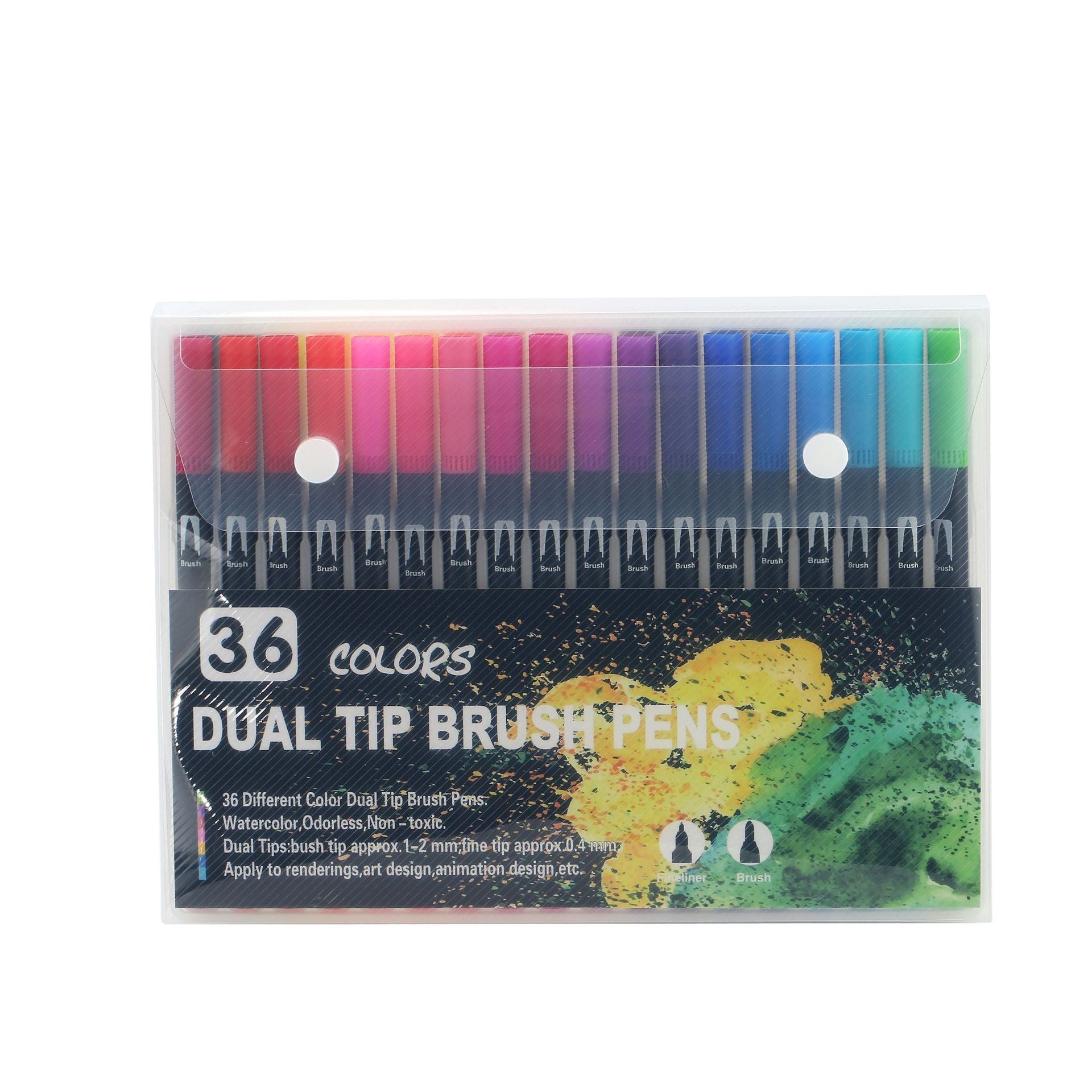 Set 36 Carioci, Flippy, pe Baza de Apa, 2 Tipuri de Varf, 1-2 mm, 0.4 mm, Corp Carioca Negru, din Plastic, Multicolor-0