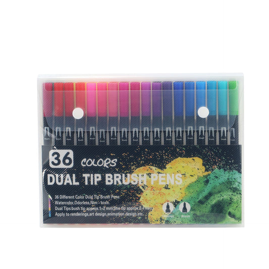 Set 36 Carioci, Flippy, pe Baza de Apa, 2 Tipuri de Varf, 1-2 mm, 0.4 mm, Corp Carioca Negru, din Plastic, Multicolor-0