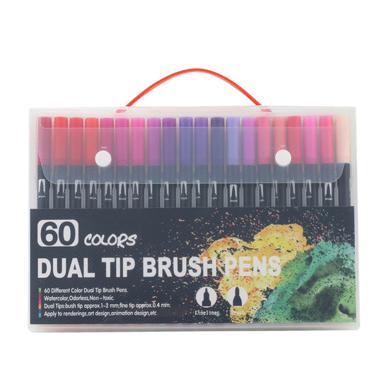 Set 60 Carioci, Flippy, pe Baza de Apa, 2 Tipuri de Varf, 1-2 mm, 0.4 mm, Corp Carioca Negru, din Plastic, Multicolor-0