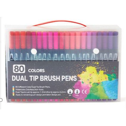Set 80 Carioci, Flippy, pe Baza de Apa, 2 Tipuri de Varf, 1-2 mm, 0.4 mm, Corp Carioca Negru, din Plastic, Multicolor-0