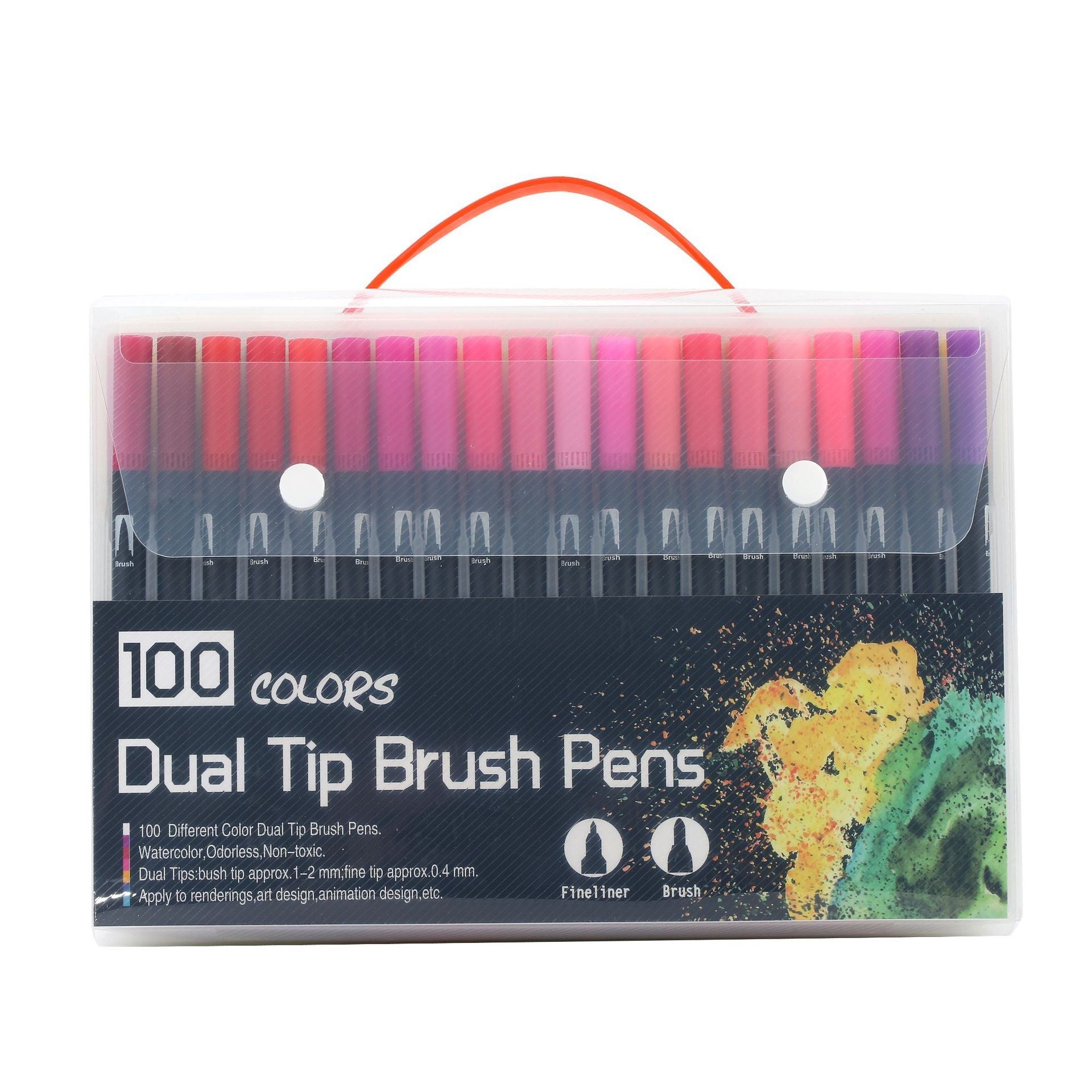 Set 100 Carioci, Flippy, pe Baza de Apa, 2 Tipuri de Varf, 1-2 mm, 0.4 mm, Corp Carioca Negru, din Plastic, Multicolor-0