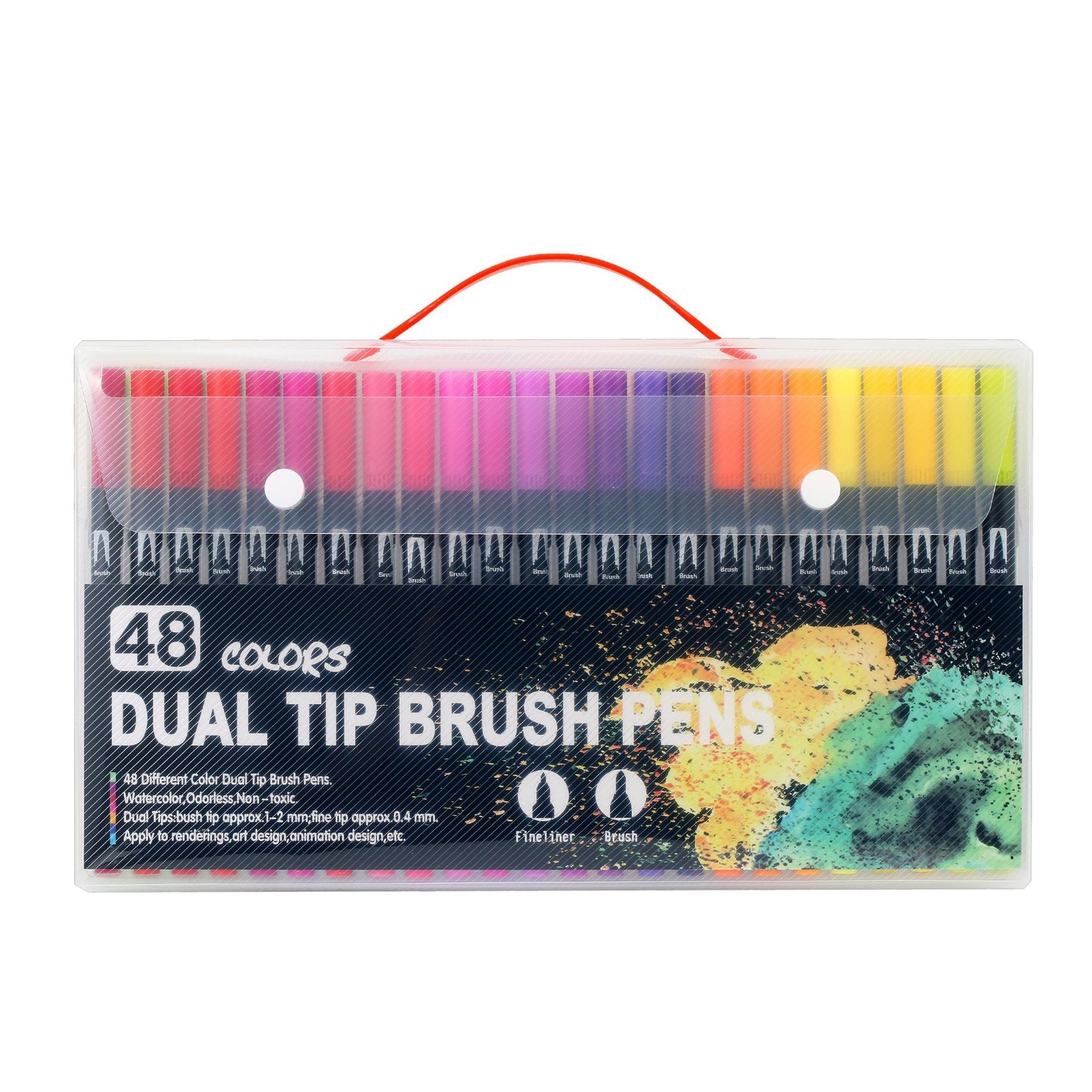 Set 48 Carioci, Flippy, pe Baza de Apa, 2 Tipuri de Varf, 1-2 mm, 0.4 mm, Corp Carioca Negru, din Plastic, Multicolor-0