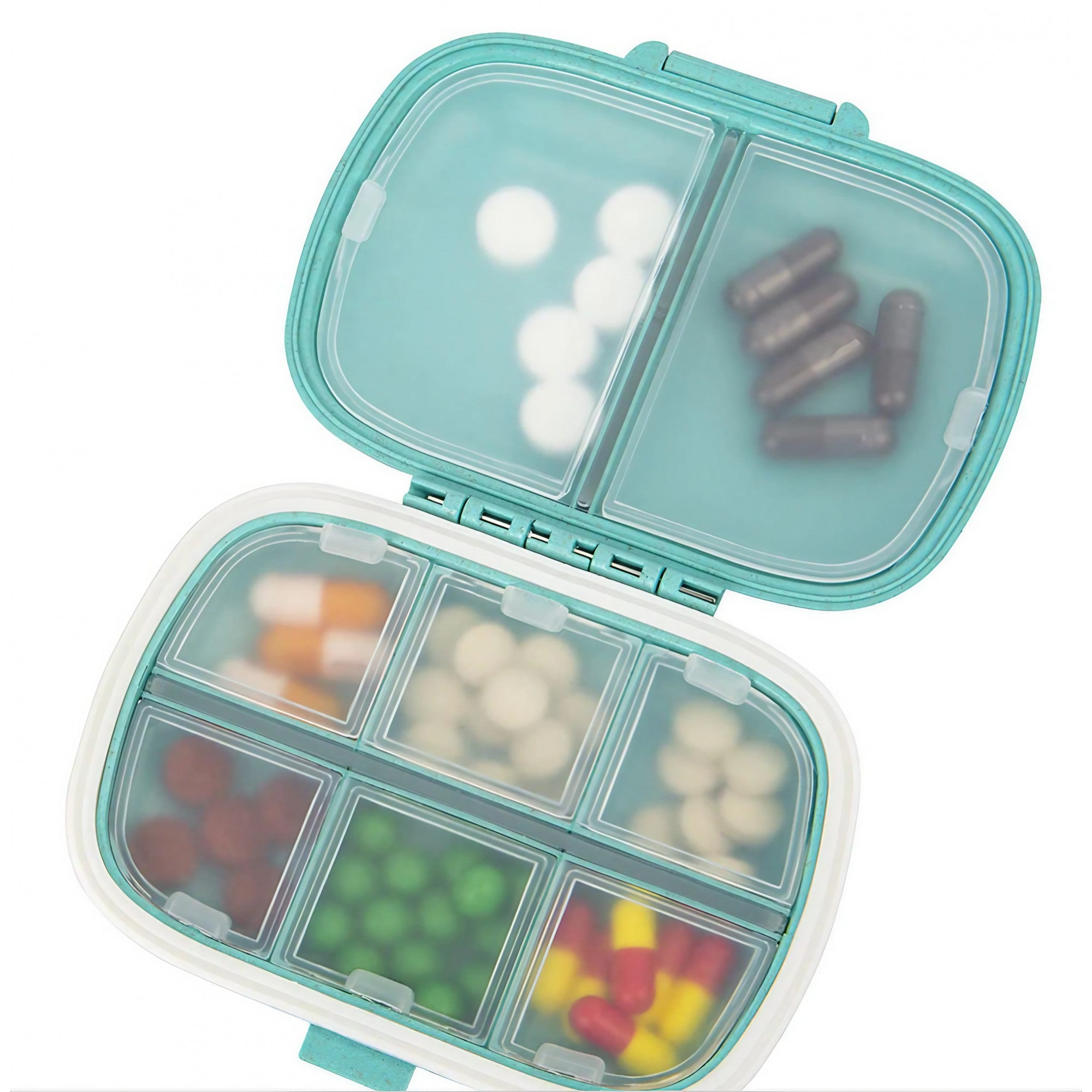 Organizator medicamente, Plastic, 8 compartimente, 0.1 L, Albastru, Flippy, 11 x 7 cm-3