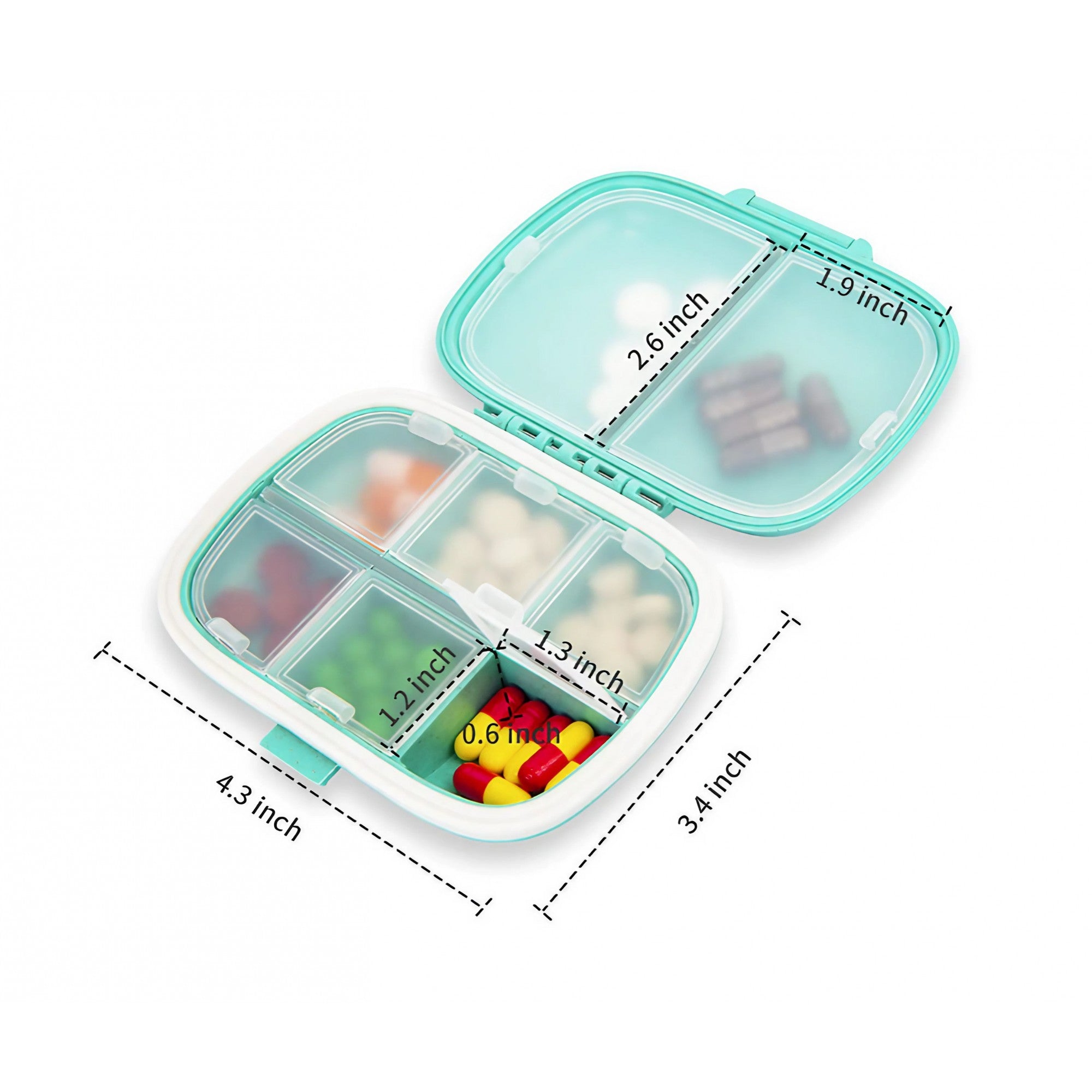 Organizator medicamente, Plastic, 8 compartimente, 0.1 L, Albastru, Flippy, 11 x 7 cm-4