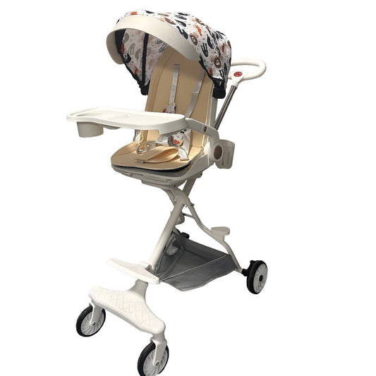 Carucior Sport Flippy 3in1, 6-36 Luni, Reversibil, Pliabil, Tavita pentru Masa, Pozitie de Somn, Centura de Siguranta, Roti 360, Suport Pahar, Copertina pentru Soare, 32x63x95cm, Crem Model Jungla-0
