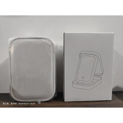 Portfard, Flippy, Geanta Cosmetice, cu Oglinda LED, 3 Moduri de Lumina, Incarcare USB, Baterie 1200 mAh, pentru Organizarea Cosmeticelor, 4 Compartimente, Imitatie Piele, Alb, 16.5x11.5x6 cm-1