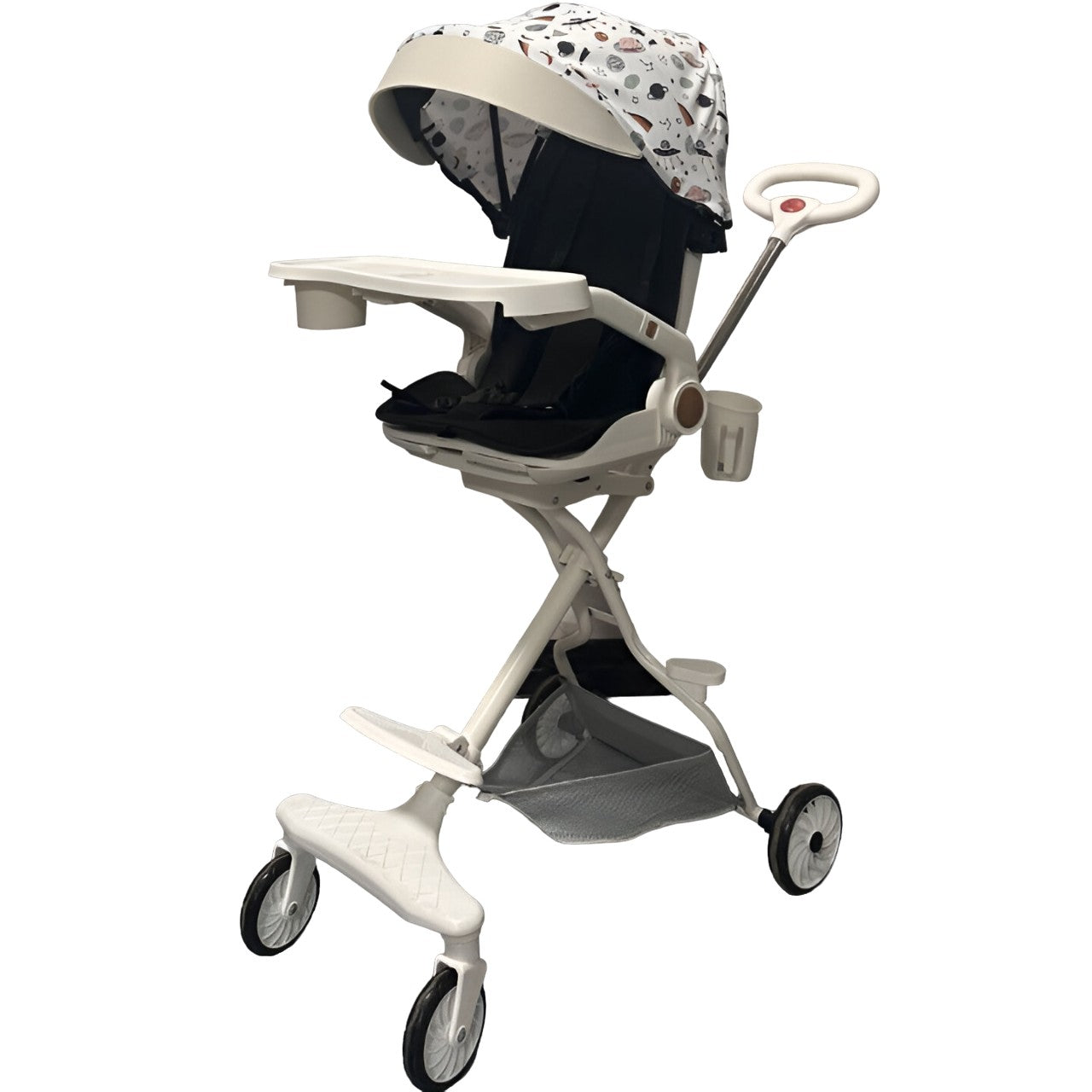 Carucior Sport Flippy 3in1, 6-36 Luni, Reversibil, Pliabil, Tavita pentru Masa, Pozitie de Somn, Centura de Siguranta, Roti 360, Suport Pahar, Copertina pentru Soare, 32x63x95cm, Bej Model Cosmos-0