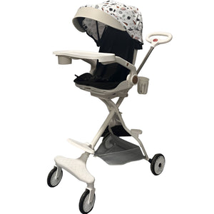 Carucior Sport Flippy 3in1, 6-36 Luni, Reversibil, Pliabil, Tavita pentru Masa, Pozitie de Somn, Centura de Siguranta, Roti 360, Suport Pahar, Copertina pentru Soare, 32x63x95cm, Bej Model Cosmos-0