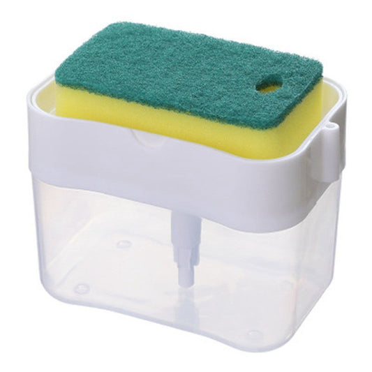 Dozator Flippy, Dispenser 2 in 1 pentru Detergent Lichid de Vase sau pentru Obiecte Sanitare cu Suport pentru Burete de Bucatarie ,14 x 10.5 x 10 cm, capacitate 380 ml, alb-0