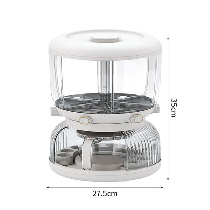 Dozator etajat de cereale Flippy, rotativ 360, 6 compartimente, capacitate 10L, cofrag special pentru oua, vas pentru scurgerea cerealelor, 35x27.5 cm, alb-10