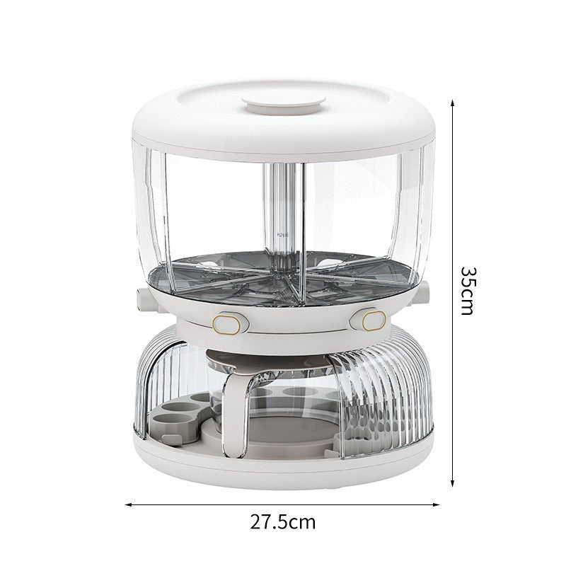 Dozator etajat de cereale Flippy, rotativ 360, 6 compartimente, capacitate 10L, cofrag special pentru oua, vas pentru scurgerea cerealelor, 35x27.5 cm, alb-10