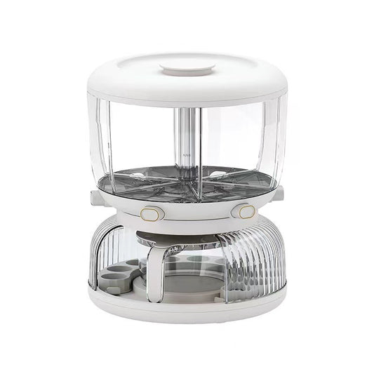 Dozator etajat de cereale Flippy, rotativ 360, 6 compartimente, capacitate 10L, cofrag special pentru oua, vas pentru scurgerea cerealelor, 35x27.5 cm, alb-0