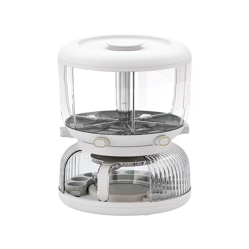 Dozator etajat de cereale Flippy, rotativ 360, 6 compartimente, capacitate 10L, cofrag special pentru oua, vas pentru scurgerea cerealelor, 35x27.5 cm, alb-0