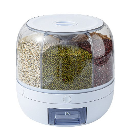 Dozator de cereale Flippy, rotativ 360, 6 compartimente, capacitate 3 L, rezistent la umezeala, inchidere etansa, alb-0