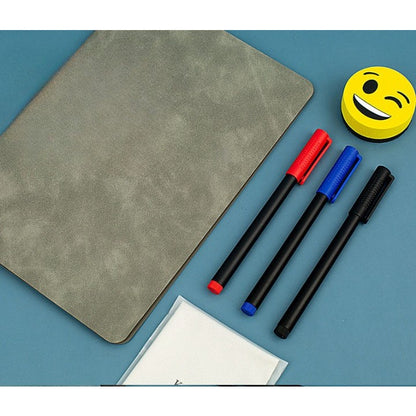 Set Agenda A5 Reutilizabila cu Pagini Tip Tabla, Agenda Pagini Albe cu Stergere Uscata, 3 Markere, 1 Burete și 1 Laveta de sters, Portabila, 24 x 16.5 cm, Coperta Piele, Maro-4