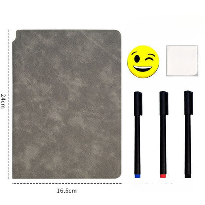 Set Agenda A5 Reutilizabila cu Pagini Tip Tabla, Agenda Pagini Albe cu Stergere Uscata, 3 Markere, 1 Burete și 1 Laveta de sters, Portabila, 24 x 16.5 cm, Coperta Piele, Maro-5