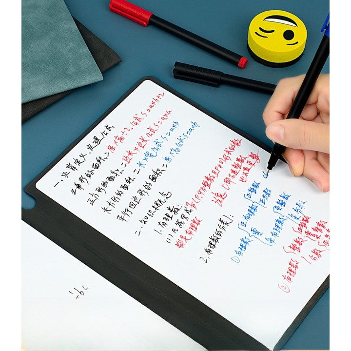 Set Agenda A5 Reutilizabila cu Pagini Tip Tabla, Agenda Pagini Albe cu Stergere Uscata, 3 Markere, 1 Burete și 1 Laveta de sters, Portabila, 24 x 16.5 cm, Coperta Piele, Roz Pal-4