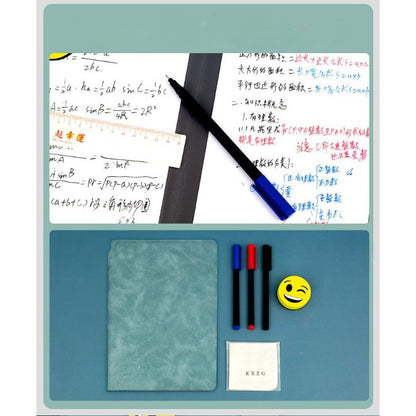 Set Agenda A5 Reutilizabila cu Pagini Tip Tabla, Agenda Pagini Albe cu Stergere Uscata, 3 Markere, 1 Burete și 1 Laveta de sters, Portabila, 24 x 16.5 cm, Coperta Piele, Verde-3