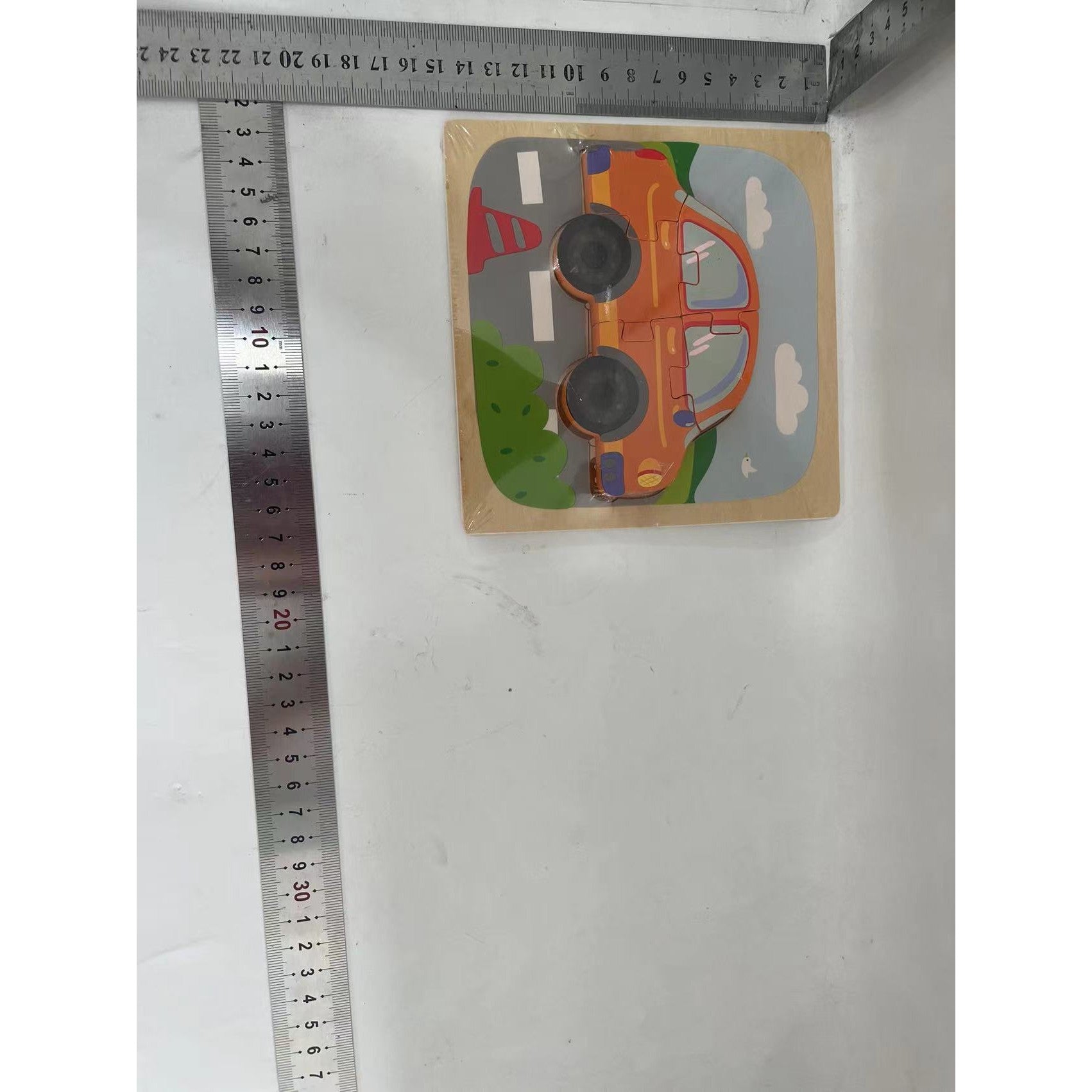 Puzzle Montessori din Lemn pentru Copii, Flippy, 3D, 0-3 Ani, Model Masina, Educativ, Intuitiv, Creativ, 5 Piese, 15x15x0.5 cm, Multicolor-1