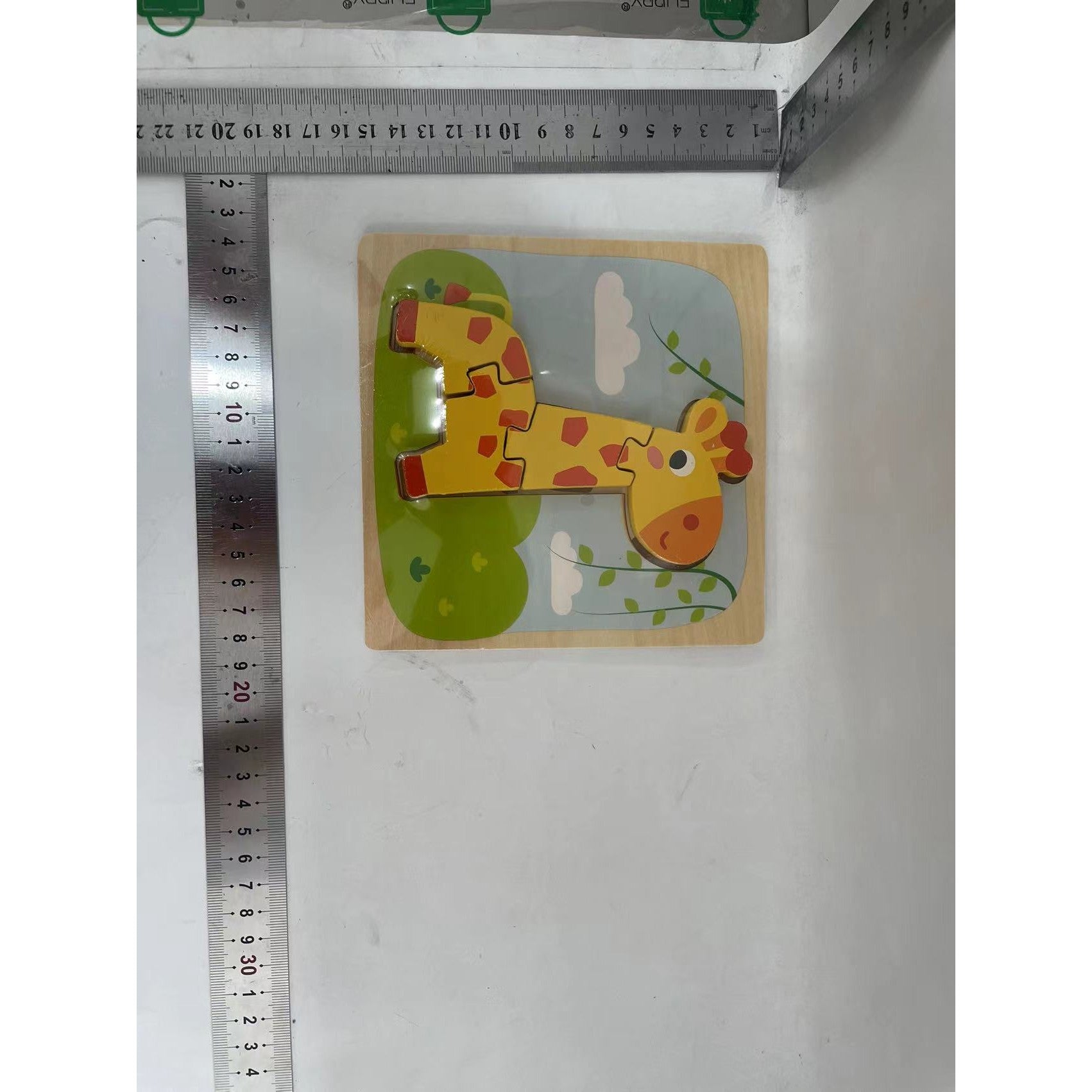 Puzzle Montessori din Lemn pentru Copii, Flippy, 3D, 0-3 Ani, Model Girafa, Educativ, Intuitiv, Creativ, 4 Piese, 15x15x0.5 cm, Multicolor-1