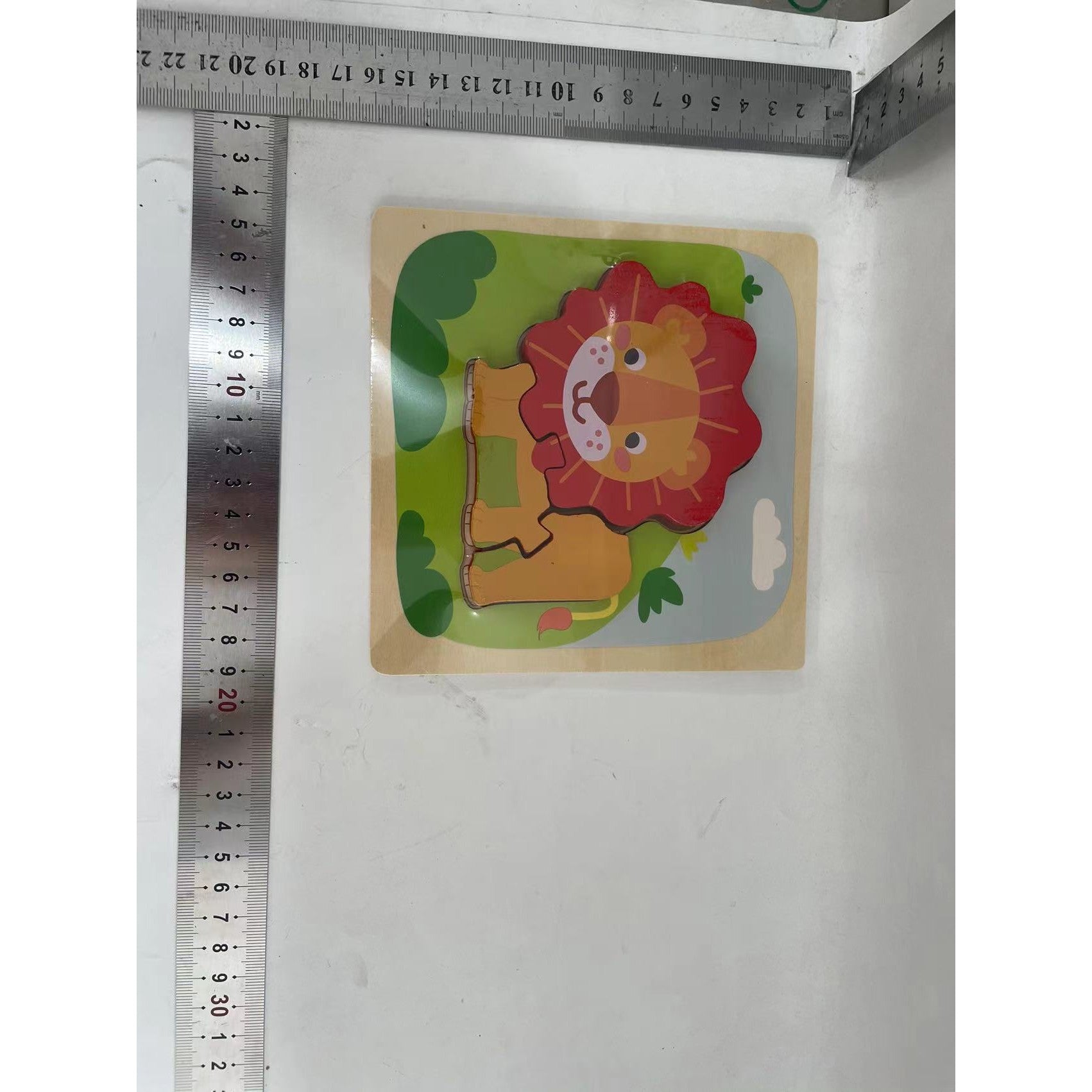 Puzzle Montessori din Lemn pentru Copii, Flippy, 3D, 0-3 Ani, Model Leu, Educativ, Intuitiv, Creativ, 3 Piese, 15x15x0.5 cm, Multicolor-1
