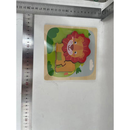 Puzzle Montessori din Lemn pentru Copii, Flippy, 3D, 0-3 Ani, Model Leu, Educativ, Intuitiv, Creativ, 3 Piese, 15x15x0.5 cm, Multicolor-1