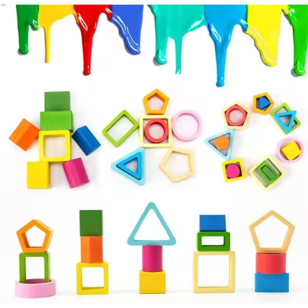 Jucarie Montessori din Lemn, Flippy, Tip Puzzle, cu 5 Forme Asimetrice, 15 Piese, Educativa, Interactiva, Creativa, Model Forme Geometrice, Materiale Non Toxice, +2 Ani, 29x6.5 cm, Multicolor-2