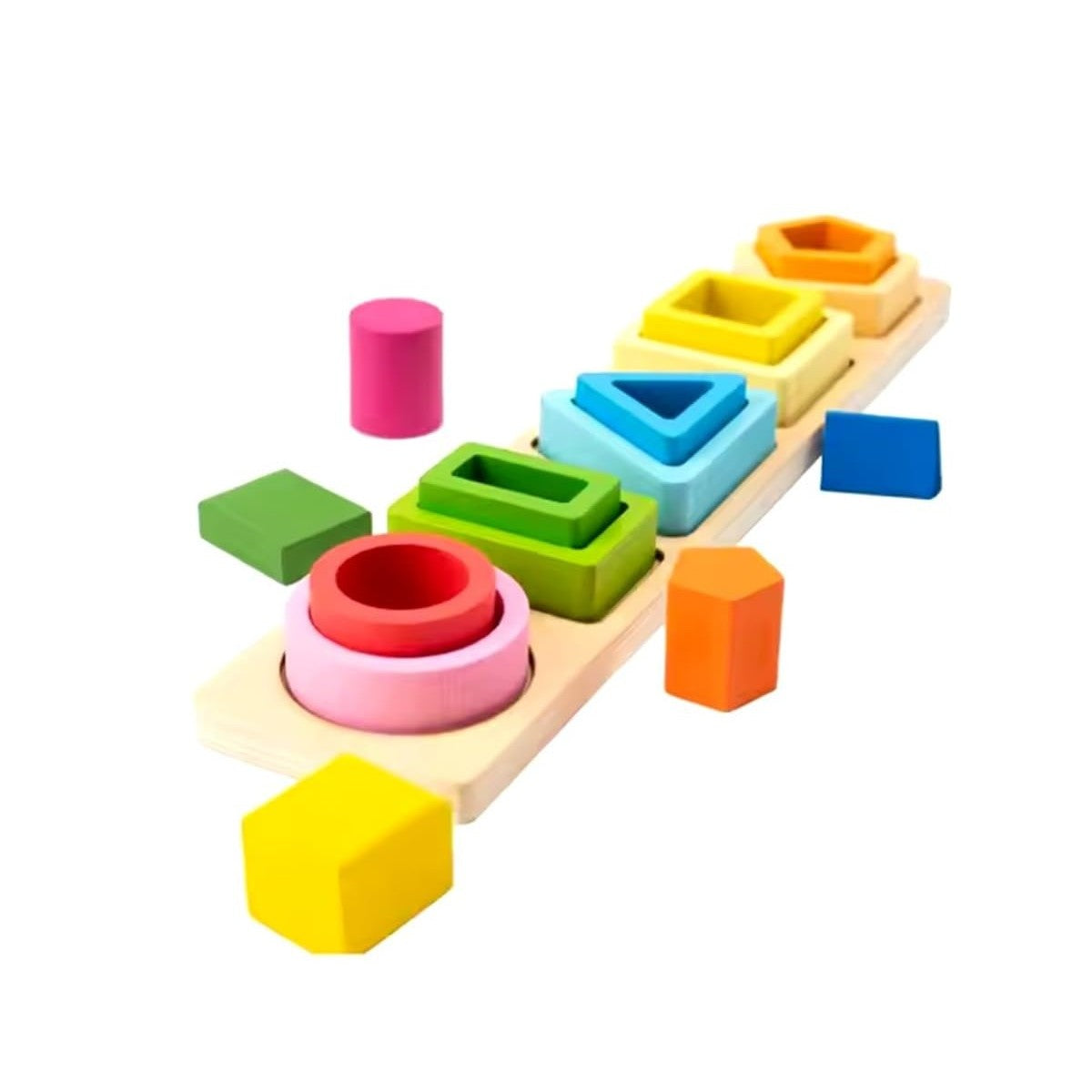 Jucarie Montessori din Lemn, Flippy, Tip Puzzle, cu 5 Forme Asimetrice, 15 Piese, Educativa, Interactiva, Creativa, Model Forme Geometrice, Materiale Non Toxice, +2 Ani, 29x6.5 cm, Multicolor-4
