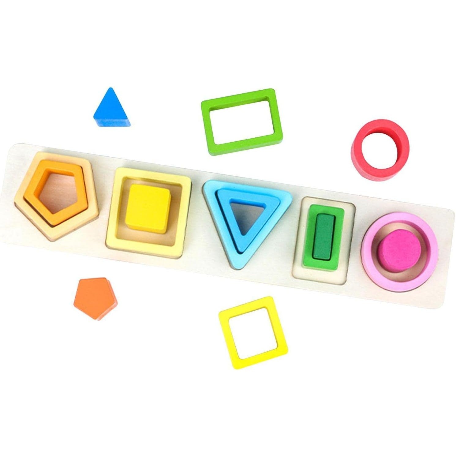 Jucarie Montessori din Lemn, Flippy, Tip Puzzle, cu 5 Forme Asimetrice, 15 Piese, Educativa, Interactiva, Creativa, Model Forme Geometrice, Materiale Non Toxice, +2 Ani, 29x6.5 cm, Multicolor-5