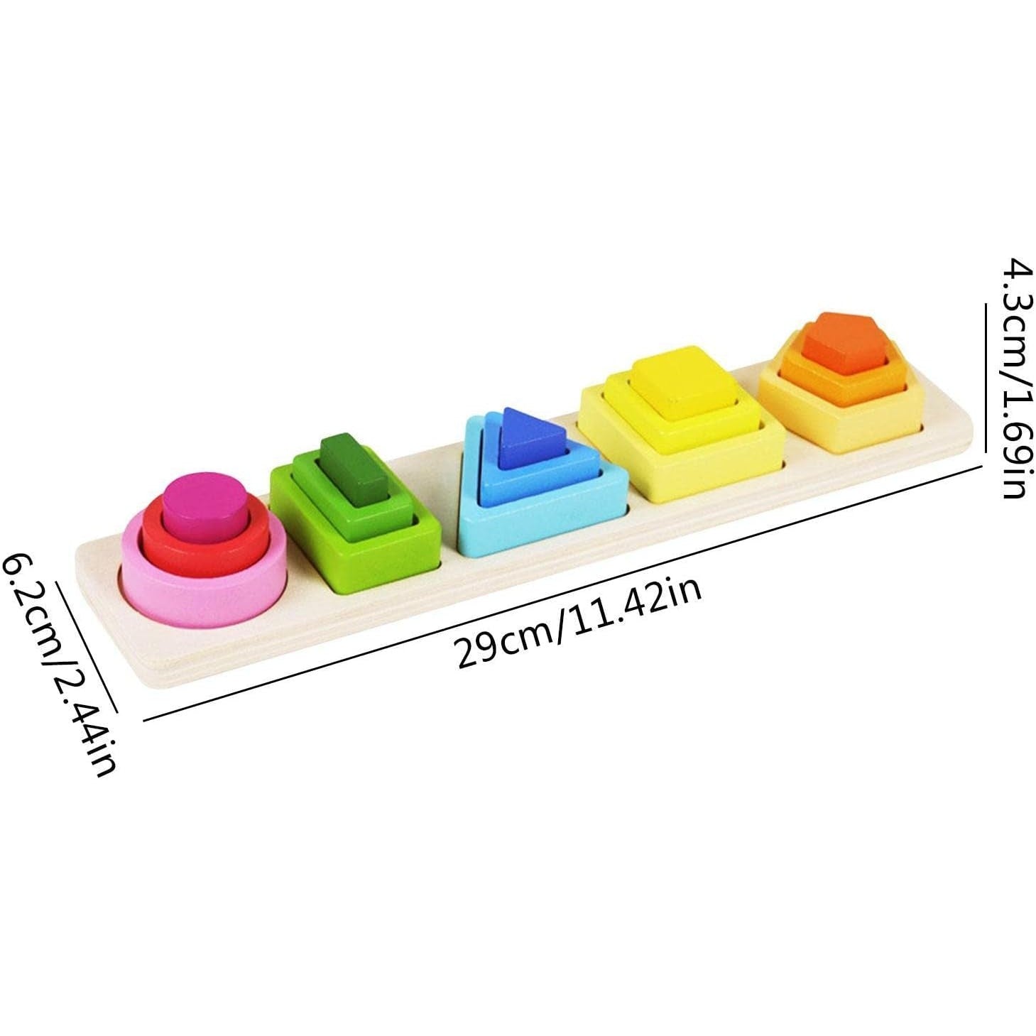 Jucarie Montessori din Lemn, Flippy, Tip Puzzle, cu 5 Forme Asimetrice, 15 Piese, Educativa, Interactiva, Creativa, Model Forme Geometrice, Materiale Non Toxice, +2 Ani, 29x6.5 cm, Multicolor-10