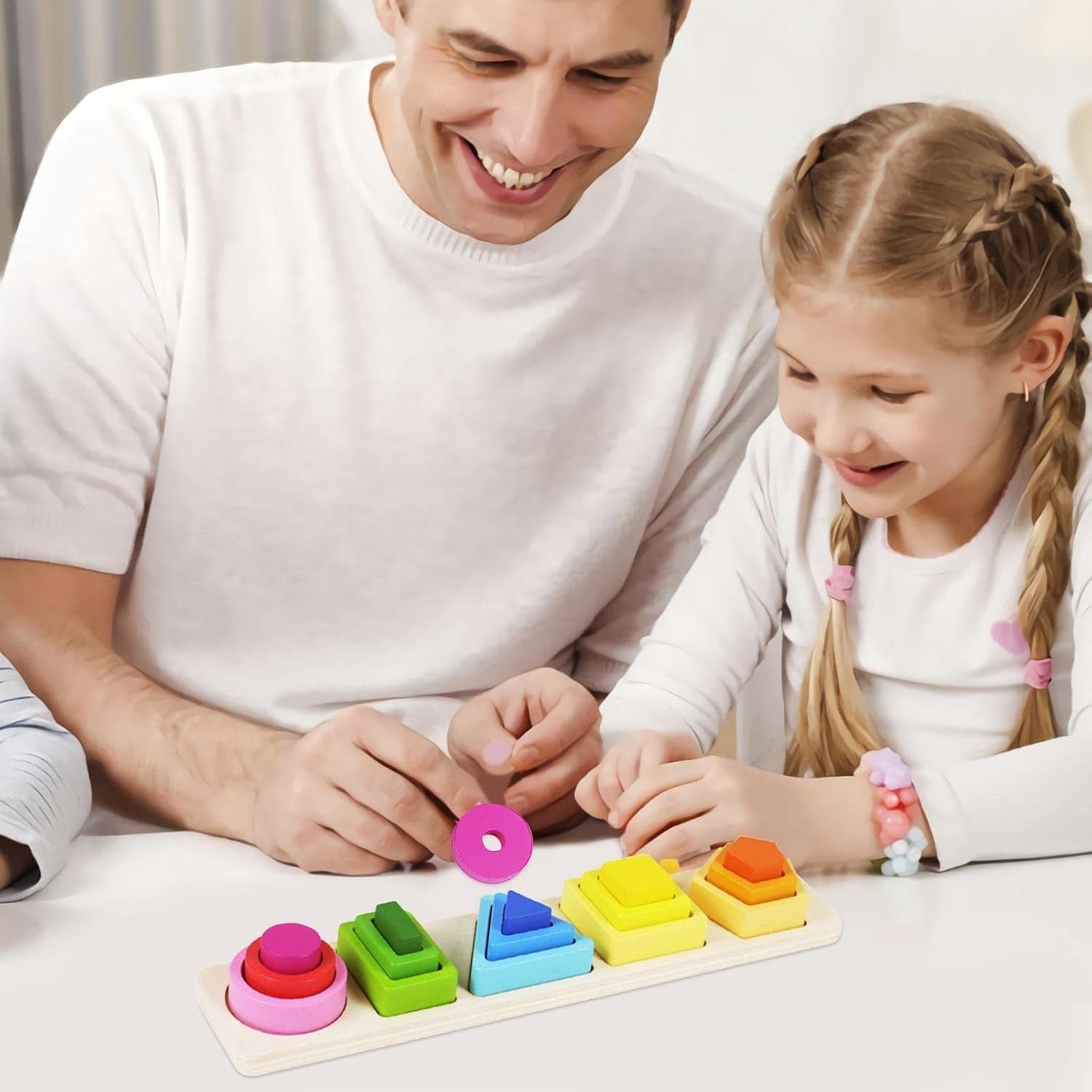 Jucarie Montessori din Lemn, Flippy, Tip Puzzle, cu 5 Forme Asimetrice, 15 Piese, Educativa, Interactiva, Creativa, Model Forme Geometrice, Materiale Non Toxice, +2 Ani, 29x6.5 cm, Multicolor-11
