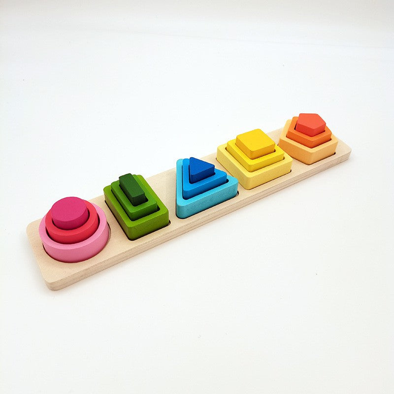 Jucarie Montessori din Lemn, Flippy, Tip Puzzle, cu 5 Forme Asimetrice, 15 Piese, Educativa, Interactiva, Creativa, Model Forme Geometrice, Materiale Non Toxice, +2 Ani, 29x6.5 cm, Multicolor-13