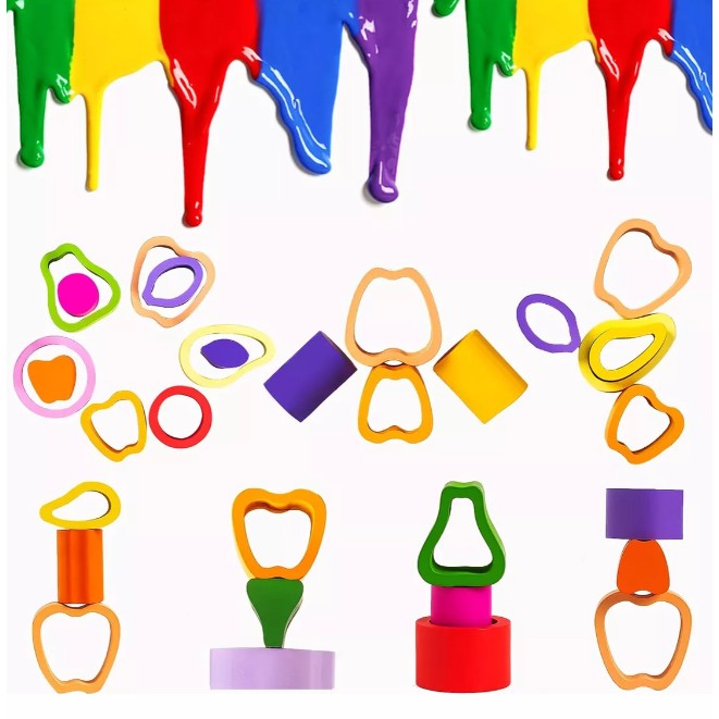 Jucarie Montessori din Lemn, Flippy, Tip Puzzle, cu 5 Forme Asimetrice, 15 Piese, Model Fructe, Educativa, Interactiva, Creativa, Materiale Non Toxice, +2 Ani, 29x6.5 cm, Multicolor-2