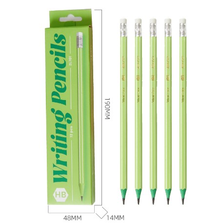 Set 12 Creioane Negre, Flippy, HB, pentru Scoala, cu Radiera, Model Verde, 19 cm-0
