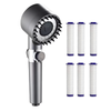 Para de Dus Teno976, 6 filtre extra, buton On/Off, presiune ajustabila, filtrare apa, jet uniform, zimti de silicon pentru curatare, gri