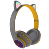 Casti Wireless Model Pisica Teno®, overear, urechi de pisica cu iluminare RGB, bluetooth 5.0, handsfree, HiFi, bass stereo, gri/galben