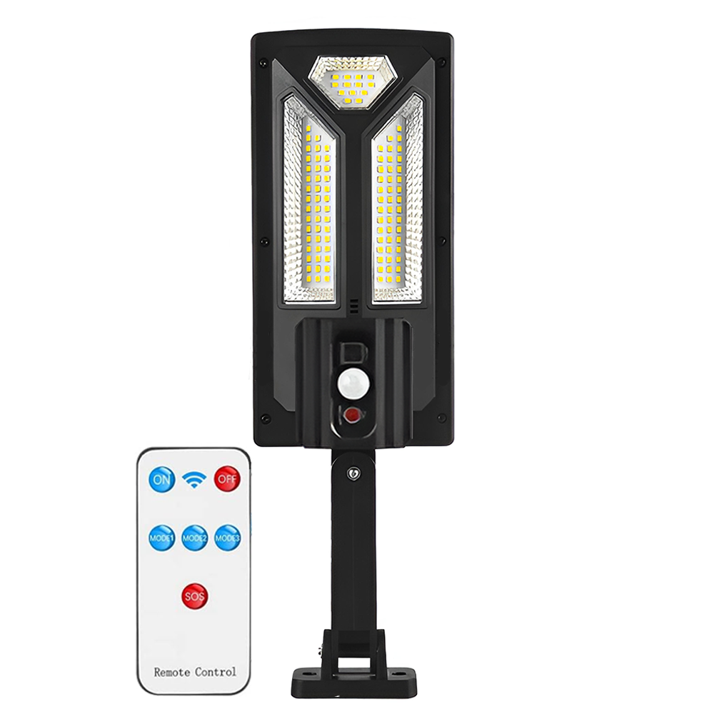 Lampa Solara Stradala 102 LED-uri Teno881, control prin telecomanda, senzor de miscare, 3 moduri de iluminare, protectie IP65, Waterproof, exterior, negru