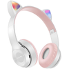 Casti Wireless Model Pisica Teno953, P47M, overear, urechi de pisica cu iluminare RGB, bluetooth 5.0, handsfree, HiFi, bass stereo, gri/roz