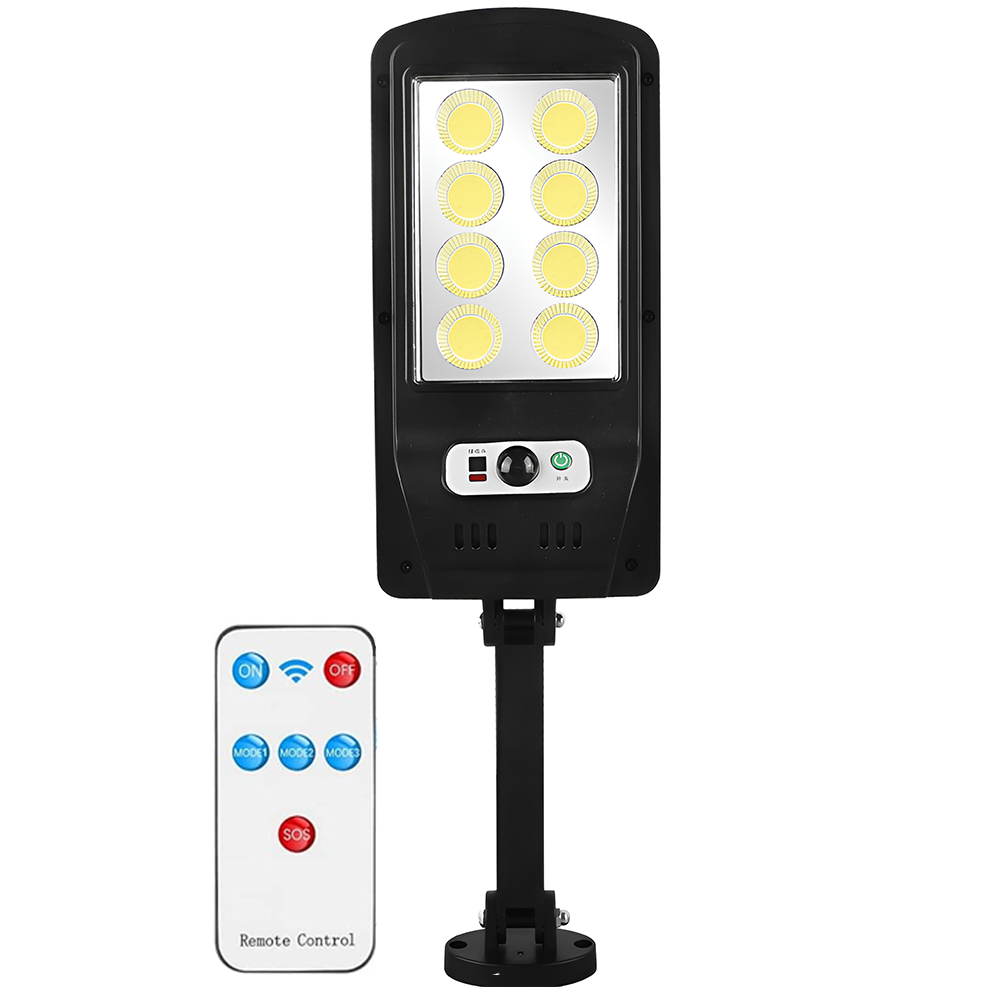 Lampa Solara Stradala 8 LED-uri Teno880, control prin telecomanda, senzor de miscare, 3 moduri de iluminare, protectie IP65, Waterproof, exterior, negru
