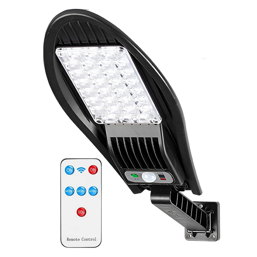 Lampa Solara Stradala 42 LED-uri Teno868, rotunda, control prin telecomanda, senzor de miscare, 3 moduri de iluminare, protectie IP65, Waterproof, exterior, negru