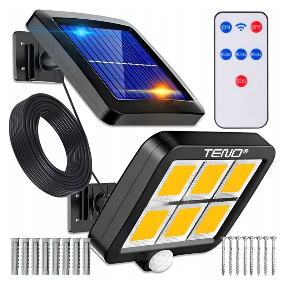 Lampa Solara 120 COB Teno134, senzor de miscare, 3 moduri de iluminare, protectie IP65, Waterproof, exterior, negru